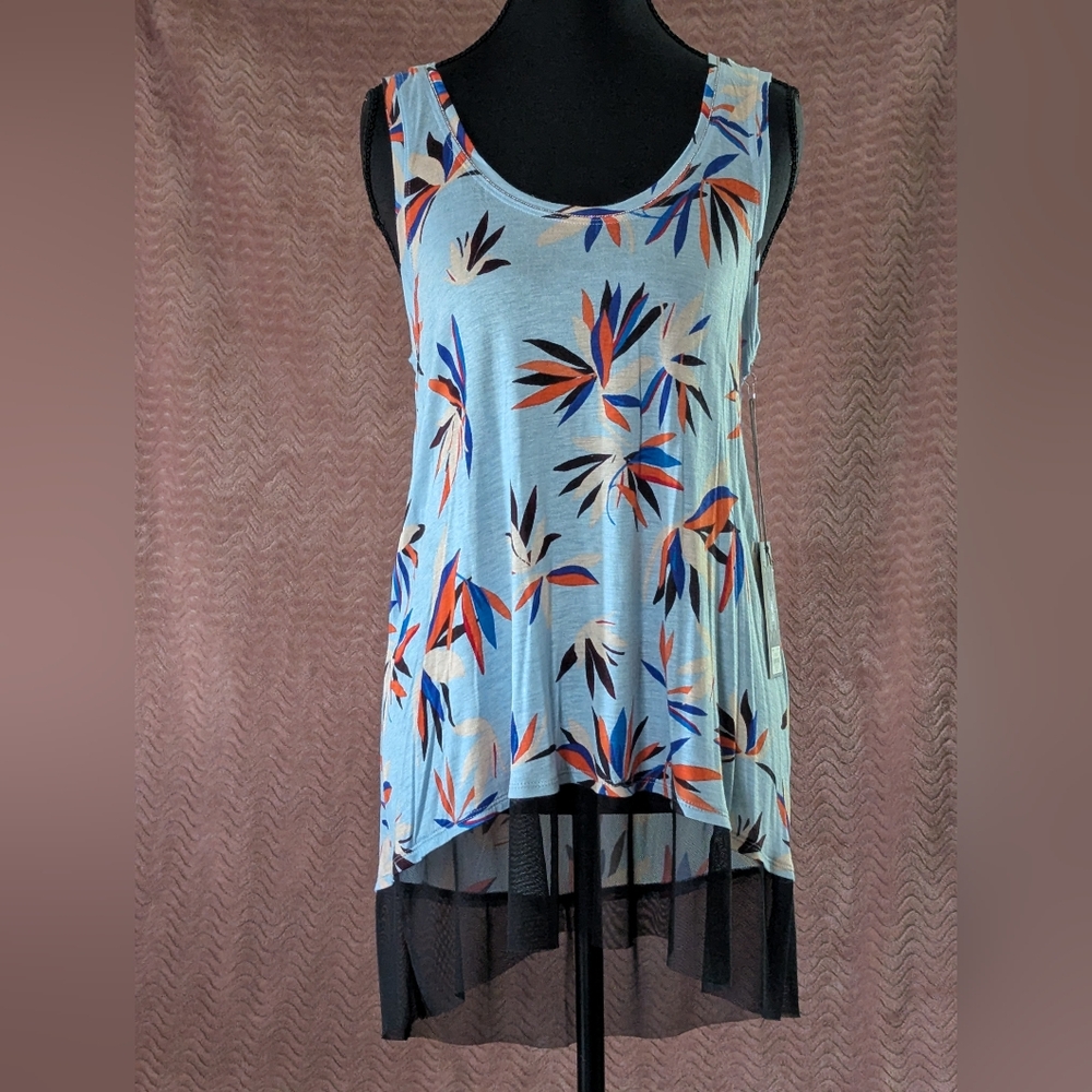 NWT Jennifer Lopez Women's Floral Mesh Hem Tank JLO